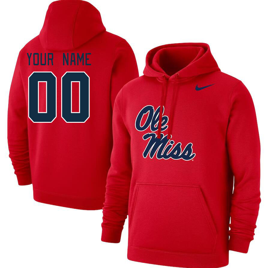 Custom Ole Miss Rebels Name And Number College Hoodie-Red - Click Image to Close
